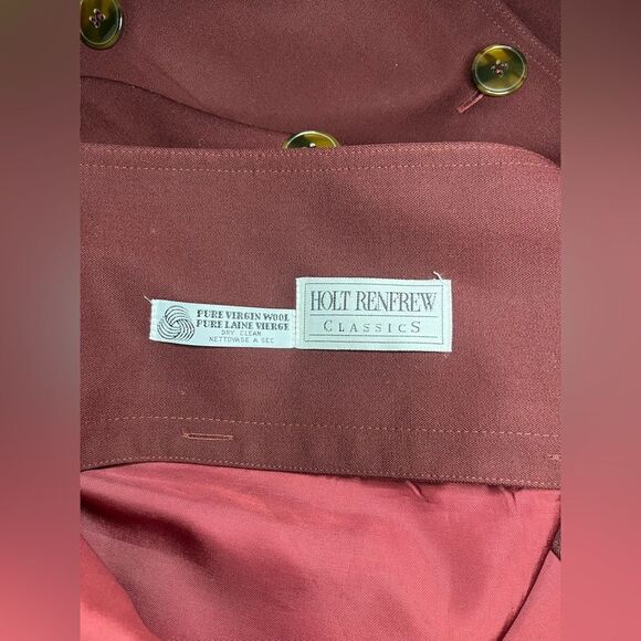 Holt Renfrew Classic Burgundy pure virgin wool raincoat sz 12 - Picture 3 of 10